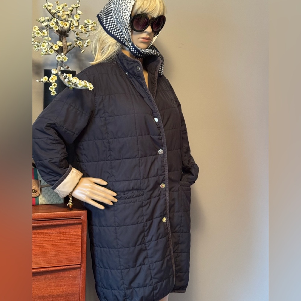 Longchamp Blue Quilted Trench Coat